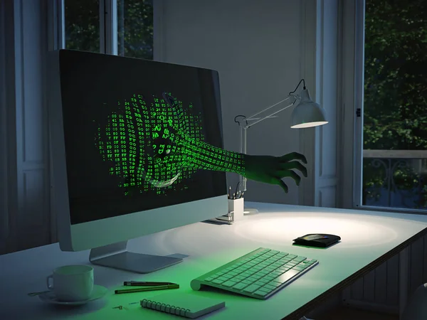 Комп'ютерний хакерський напад. 3D візуалізація — стокове фото