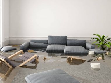 flood in brand new apartment. 3d rendering clipart