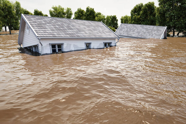 3d rendering. flooding houses