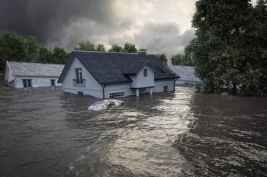 3d rendering. flooding houses clipart