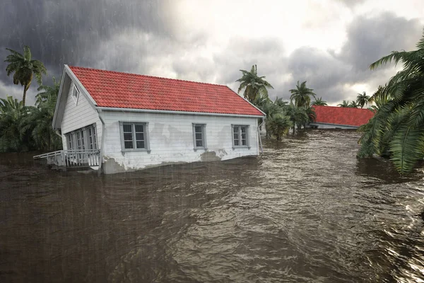 3d rendering. flooding houses — Stock Photo, Image