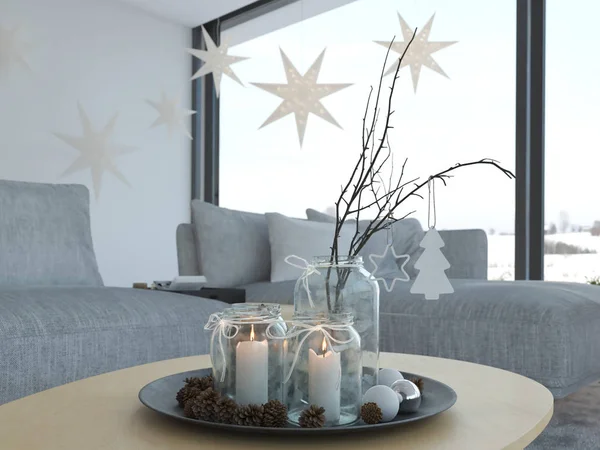 3D render. modern daire içinde Nordic ev. 2. advent. — Stok fotoğraf