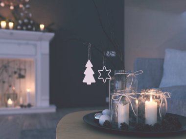 3D render. modern daire dekorasyonda advent ile ev. 1. varış.