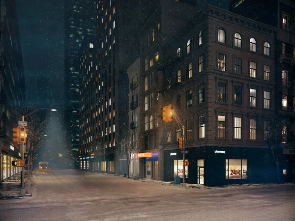 Una bufera di neve a New York. rendering 3d — Foto Stock