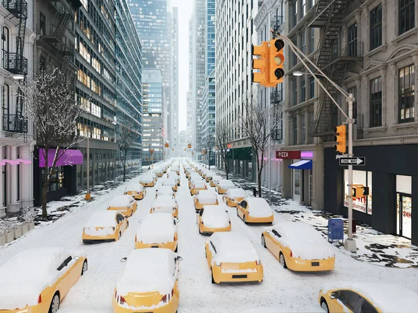 Ventisca en la ciudad de Nueva York. renderizado 3d —  Fotos de Stock