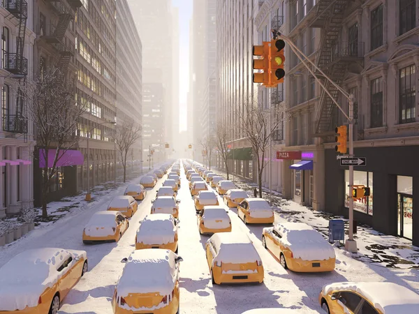 Blizzard in new york city. 3d rendering — Stock Photo, Image