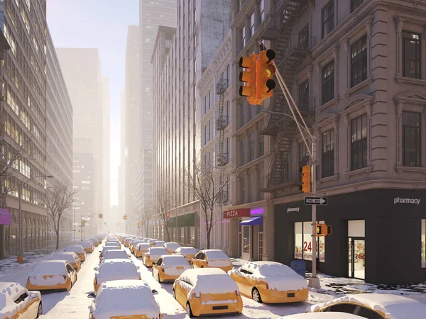 Badai salju di kota new york. Rendering 3d — Stok Foto