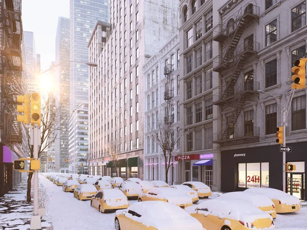 Ventisca en la ciudad de Nueva York. renderizado 3d —  Fotos de Stock