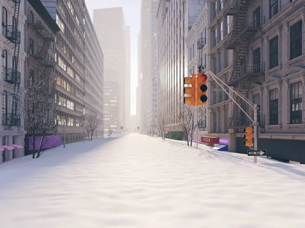 Ventisca en la ciudad de Nueva York. renderizado 3d —  Fotos de Stock