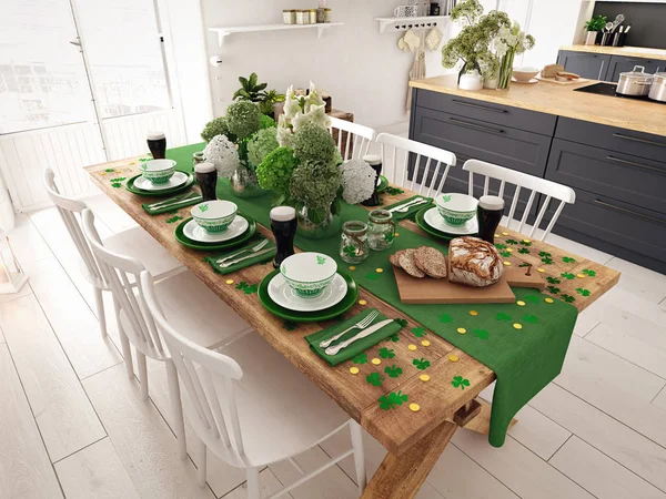 Cenário de mesa para o Dia de St. Patricks. conceito de férias. Renderização 3d — Fotografia de Stock