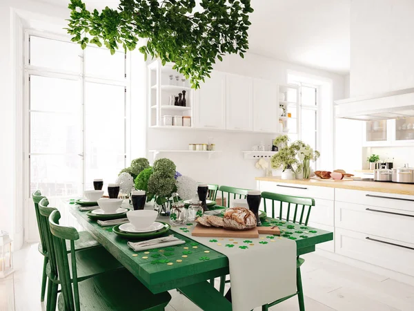 Ajuste de mesa para el Día de San Patricio. concepto de vacaciones. renderizado 3d — Foto de Stock