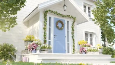Bahar sundurma bir sürü çiçek ile dekore edilmiştir. 3D render