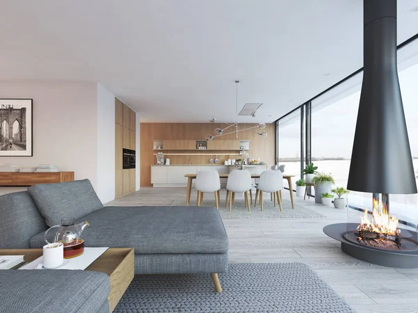 현대 로프트 아파트입니다. 3 차원 렌더링 — 스톡 사진