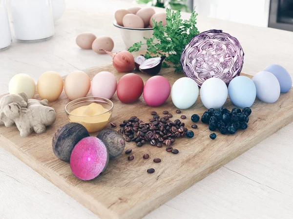 Natural dye easter eggs. 3d rendering — Stock Photo, Image