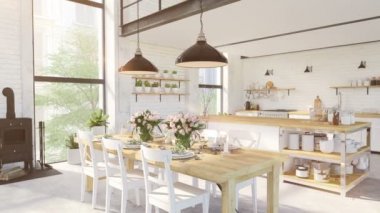 Modern loft daire. 3D render