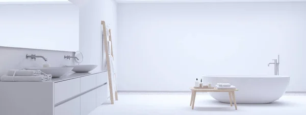 Nouvelle salle de bain zen moderne avec mur blanc. Rendu 3d — Photo