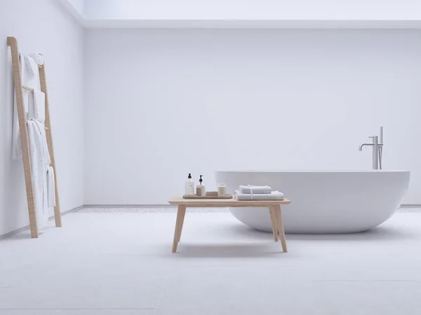 Nuevo baño zen moderno con pared blanca. renderizado 3d —  Fotos de Stock