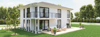 büyük özelliği ile modern yeni ev. 3D render