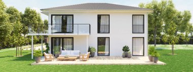 büyük özelliği ile modern yeni ev. 3D render