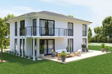 büyük özelliği ile modern yeni ev. 3D render