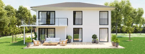 Moderne nieuwe woning met grote eigenschap. 3D-rendering — Stockfoto