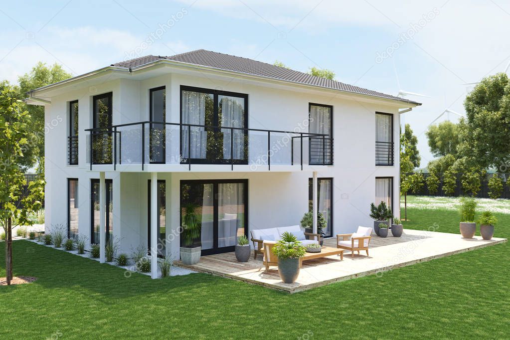 modern new house with large property. 3D rendering