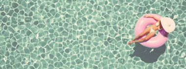 float bir havuzda yüzme kadın. Vintage bir görünüm. 3D render