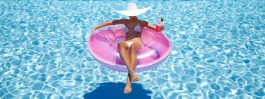 woman swimming on float in a pool. 3d rendering clipart