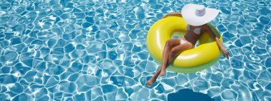 woman swimming on float in a pool. 3d rendering clipart