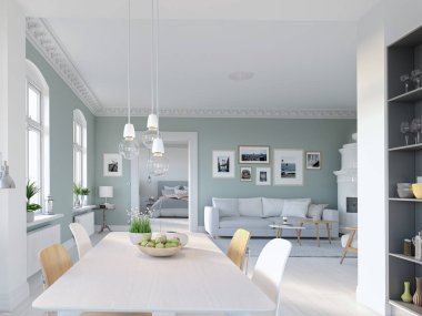 3d-çizimde yeni bir modern şehir loft daire.