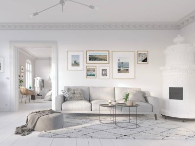 3D-Illustration. modern living room in bright new apartment  clipart