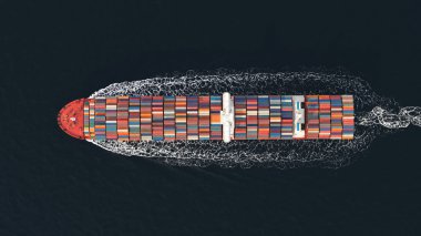 Bir konteynır gemisinin üç boyutlu görüntüsü. Uluslararası ulaşım 