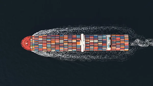 Bir konteynır gemisinin üç boyutlu görüntüsü. Uluslararası ulaşım — Stok fotoğraf