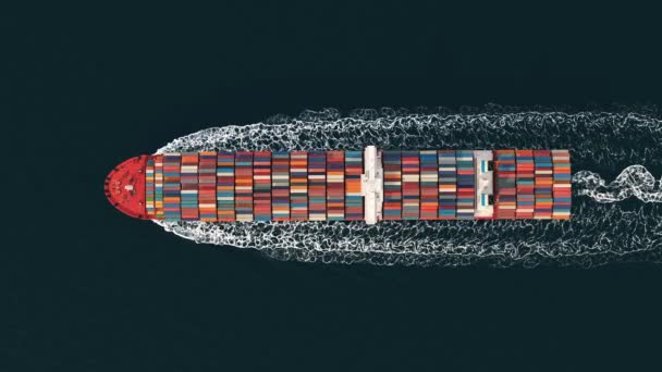 Bir konteynır gemisinin üç boyutlu görüntüsü. Uluslararası ulaşım — Stok video