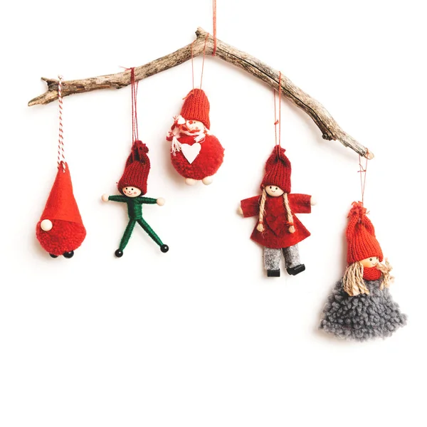 Christmas little men, elves and gnomes made of natural materials — Stock Photo, Image