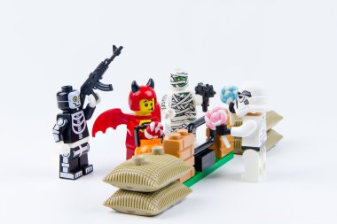 Lego hayalet Cadılar Bayramı birlikte selfie. Lego star wars stormtrooper şeker potu çalmak. Hüner ya da Treat.Theme Halloween geçmiş.