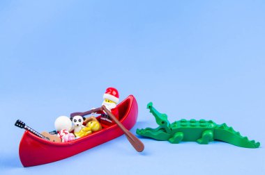  Lego Noel Baba taşıma Kano tekne dağıtım hediyeler Christmas.Theme Noel gün arka plan.