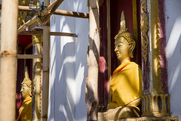 Золота статуя Будди в під будівництво храму в Wat Somdej — стокове фото