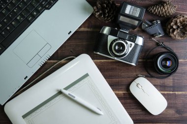 Office in grafik tasarım kalem Mousepad lapto Üstten Görünüm
