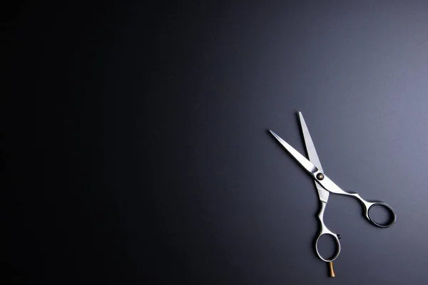 Stylish Professional Barber Scissors, Hair Cutting on black back — Stock Photo, Image