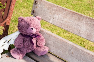 Oyuncak ayılar bir tahta sandalyede oturan.