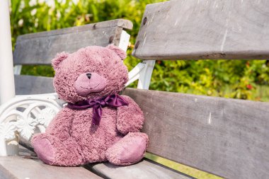 Oyuncak ayılar bir tahta sandalyede oturan.