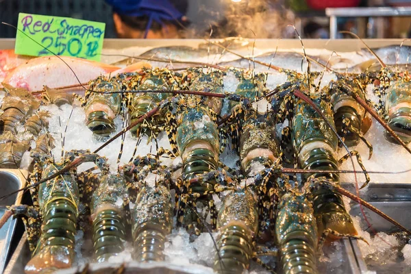 氷の上のロブスター エビ、大規模な非常においしい食べ物があります。 — ストック写真