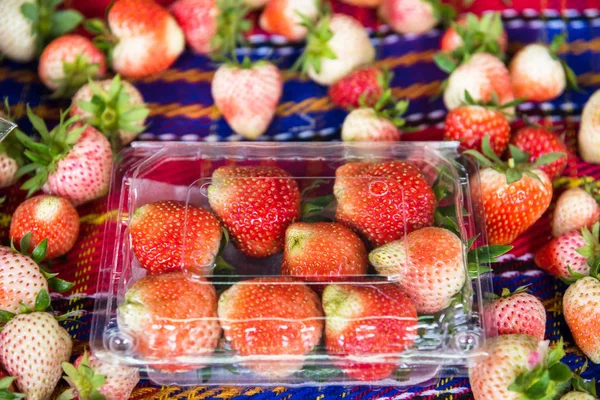 Fresh and tasty strawberries background, close up .Thailand . — стоковое фото