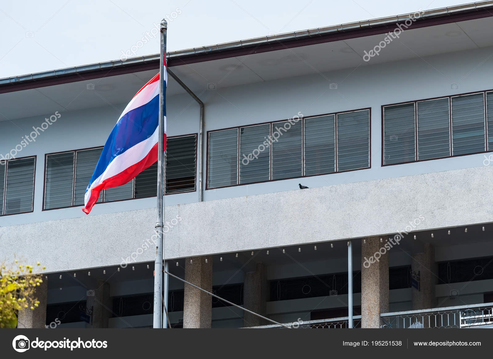 National Flag Of Thailand Waving On A Home Hanging From Pole O National Flag Of Thailand Waving On A Home Hanging From Pole Front Door Building Photo By