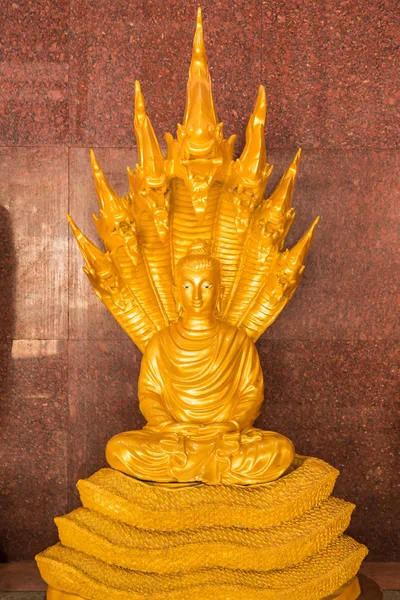 Красивая золотистая статуя Будды в храме . — стоковое фото