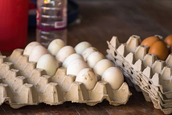 Fresh duck eggs in egg carton tray.stack of duck eggs in tray fo