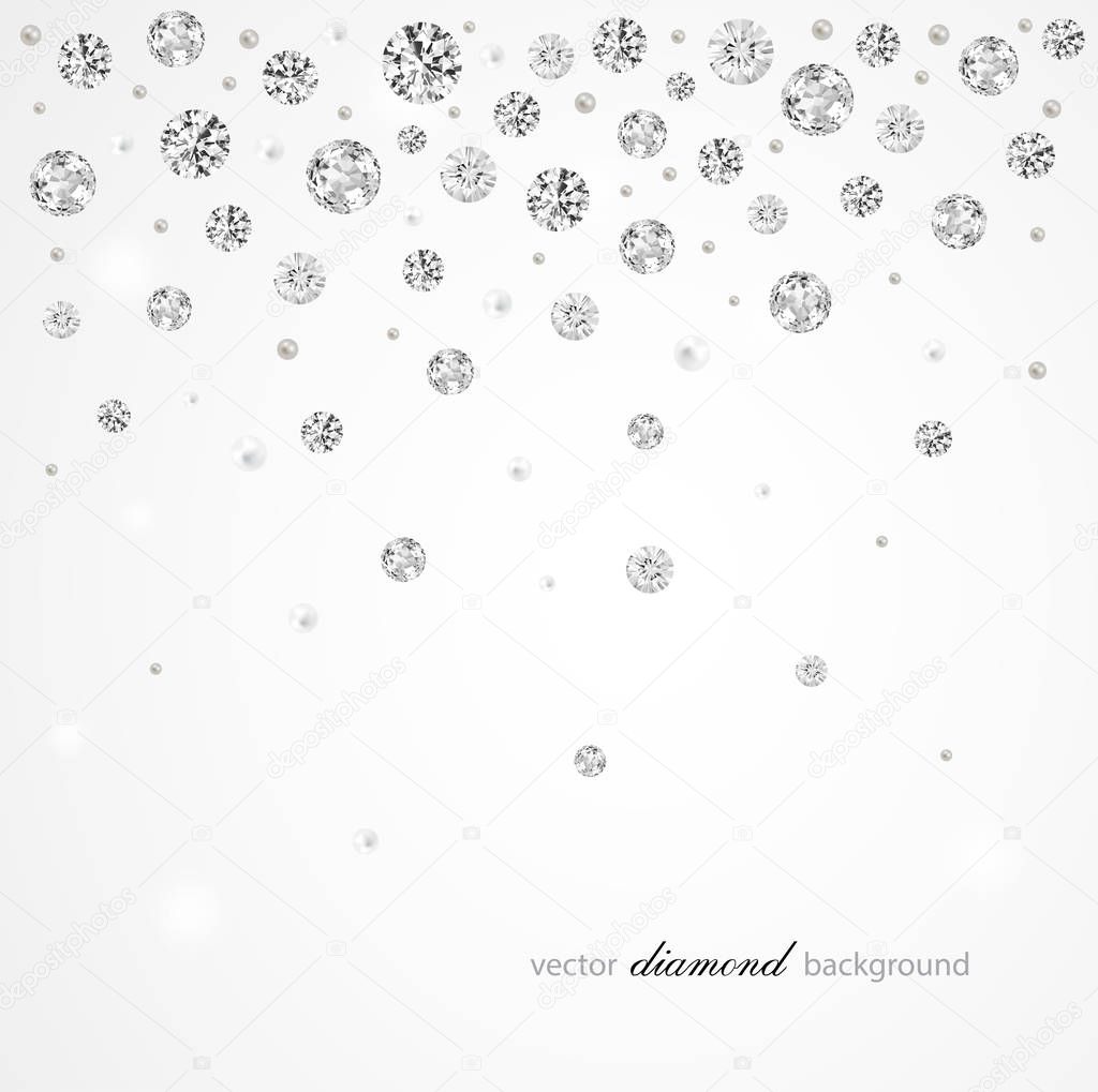 Brilliant vector snowfall. Abstract background with diamonds and pearls for graphic design