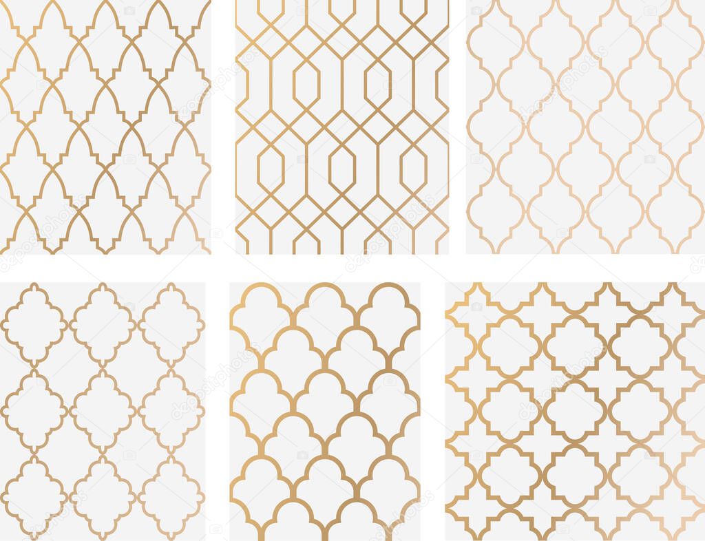 Oriental seamless vector patterns set. Arabic geometric ornament for background