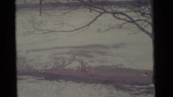 Donna con bambini che cammina in inverno — Video Stock